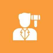 Silhouette of person with gavel icon.