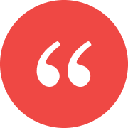 Red circle with white quotation marks.