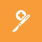Scalpel with medical cross on orange background
